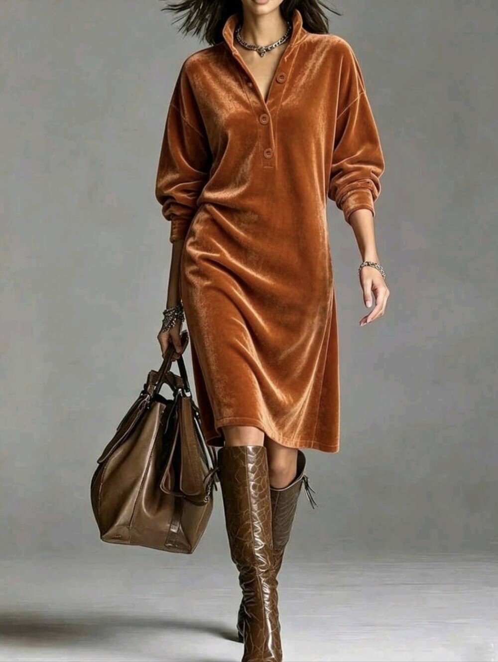 Fall Clothes Women's Knitted Elegant Autumn Casual Mid-Length Dress